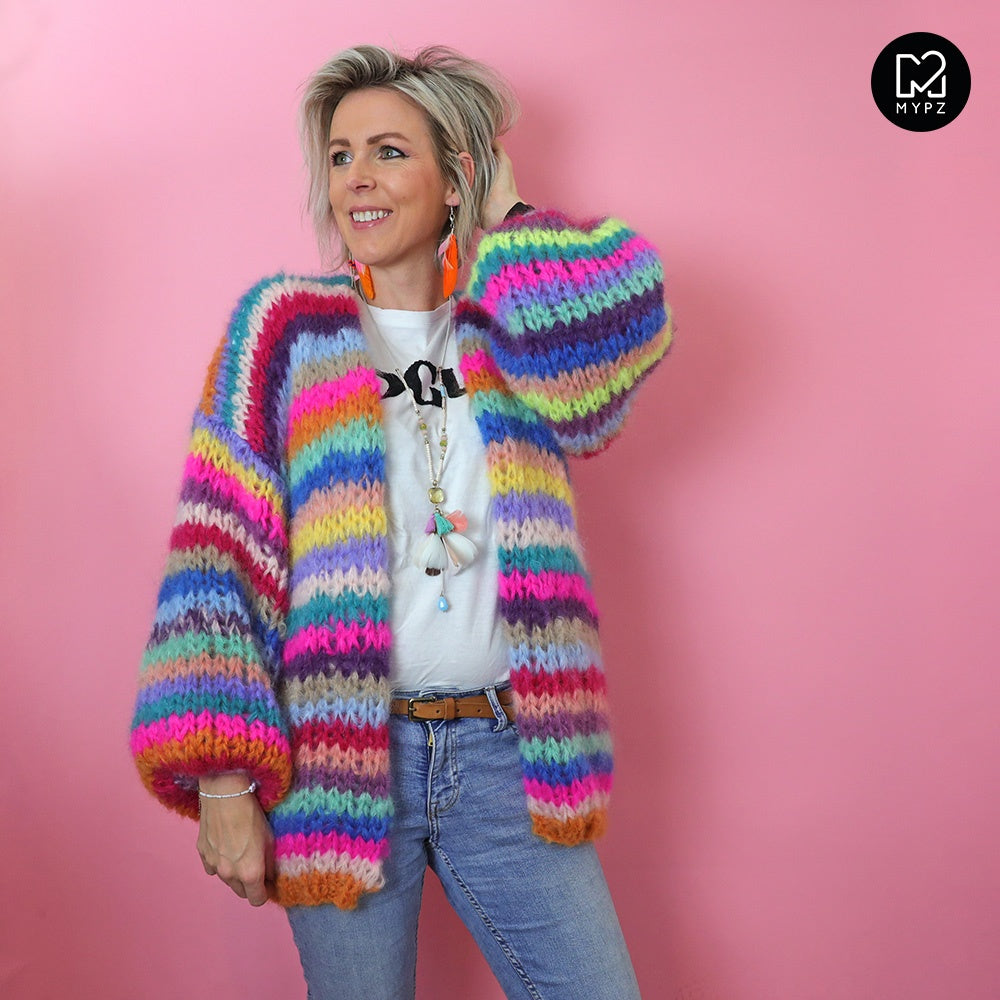 MYPZ Chunky mohair Rainbow Cardigan Striped