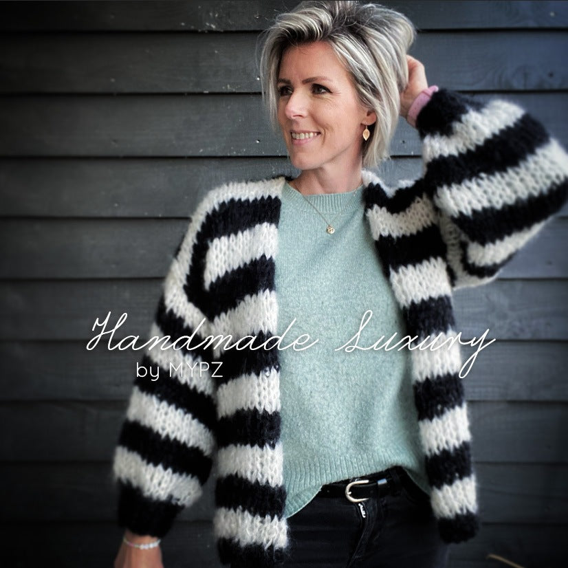 MYPZ chunky mohair black white striped cardigan