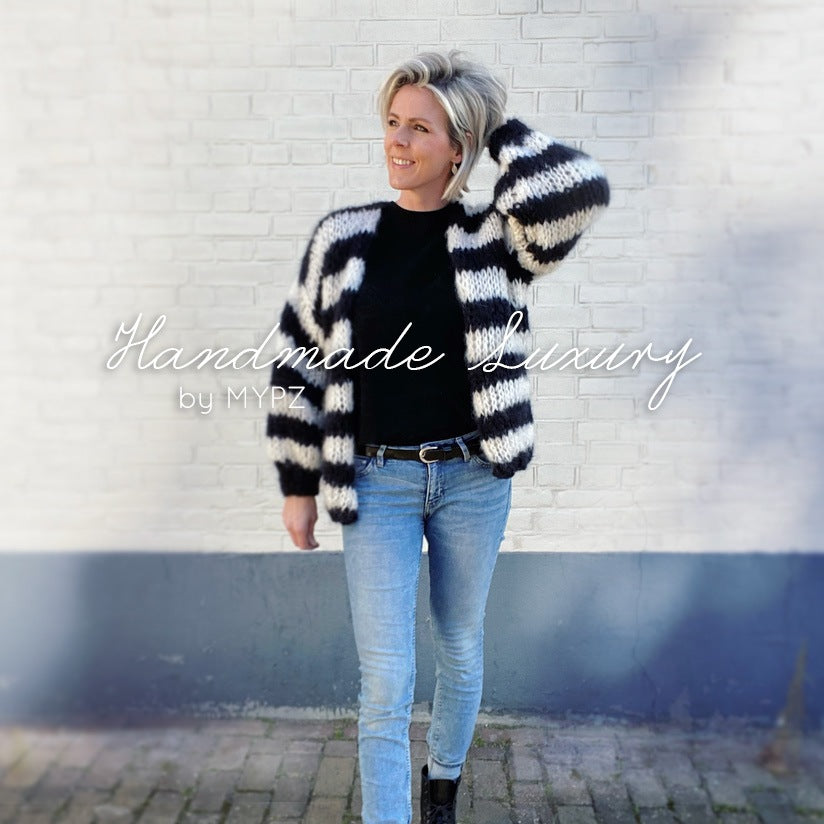 MYPZ chunky mohair black white striped cardigan