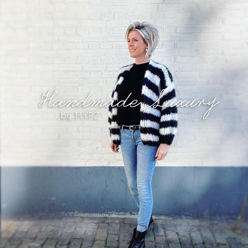 MYPZ chunky mohair black white striped cardigan