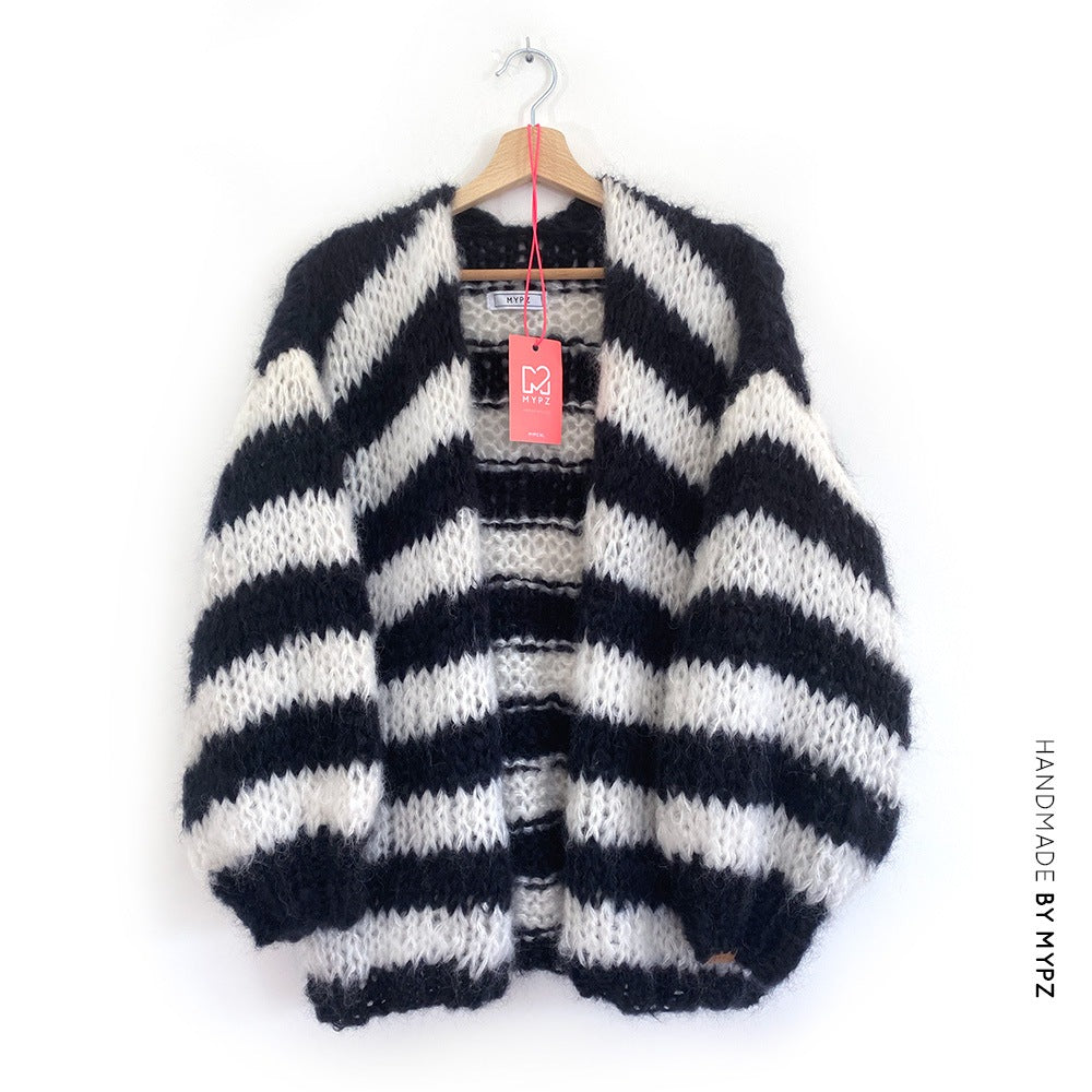 MYPZ chunky mohair black white striped cardigan