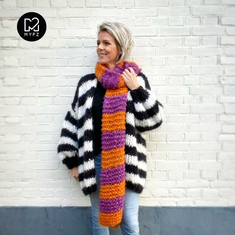 MYPZ knitting kit basic chunky mohair scarf Orange purple beginner No15